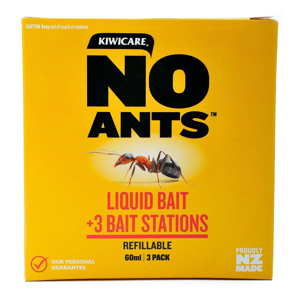 KIWICARE NO ANTS LIQUID BAIT 60ML + 3 BAIT STATIONS